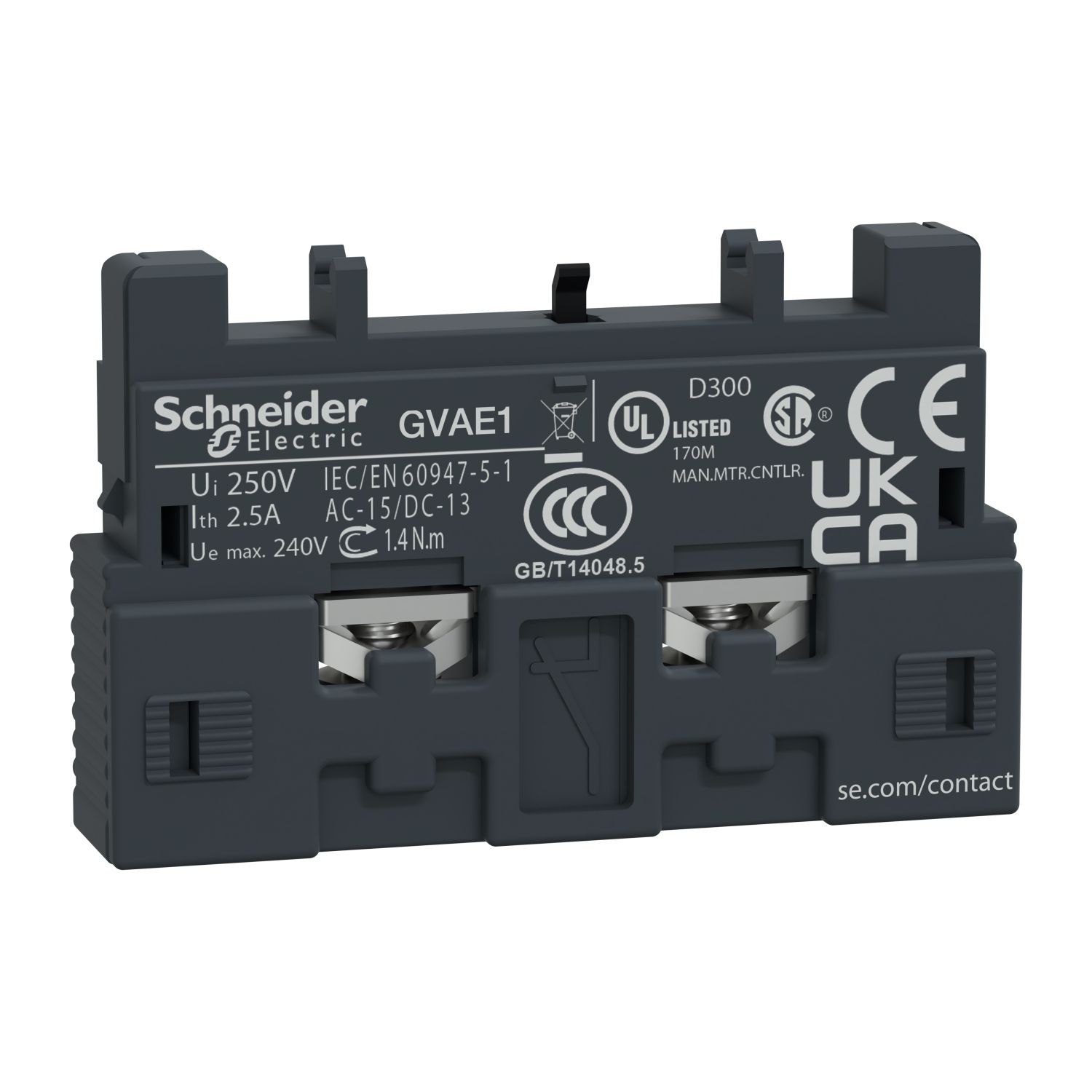 Picture of Auxiliary Contact Block, TeSys GV2, TeSys Deca,1NO/NC,front mounting,for GV2