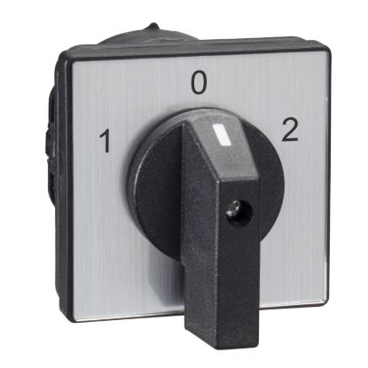 Picture of Complete cam switch, Harmony K1, K2, cam changeover switch, front mounting, plastic, 4 poles, position 0, 60degrees, 50A, 64x64mm, marked 1 0 2