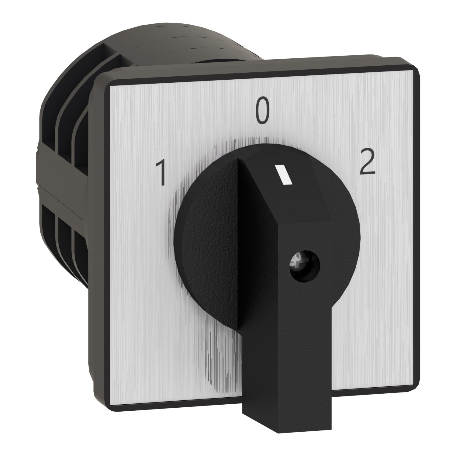 Picture of Complete cam switch, Harmony K1, K2, cam changeover switch, front mounting, plastic, 4 poles, position 0, 60degrees, 63A, 64x64mm, marked 1 0 2