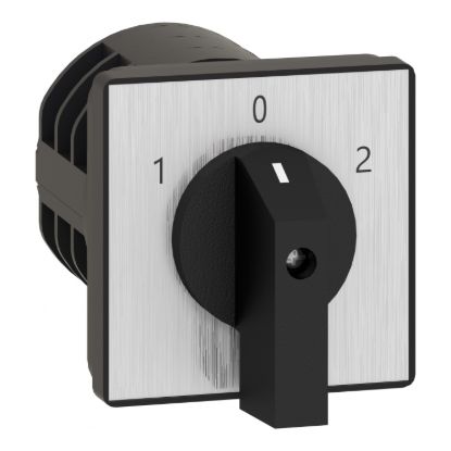 Picture of Complete cam switch, Harmony K1, K2, cam changeover switch, front mounting, plastic, 4 poles, position 0, 60degrees, 63A, 64x64mm, marked 1 0 2