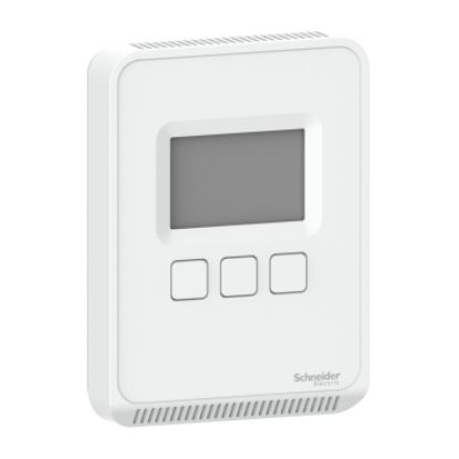 Picture of Sensor, SpaceLogic SLA Series, room, CO2, VOC, humidity, temperature, segmented LCD, analog outputs, matte white housing