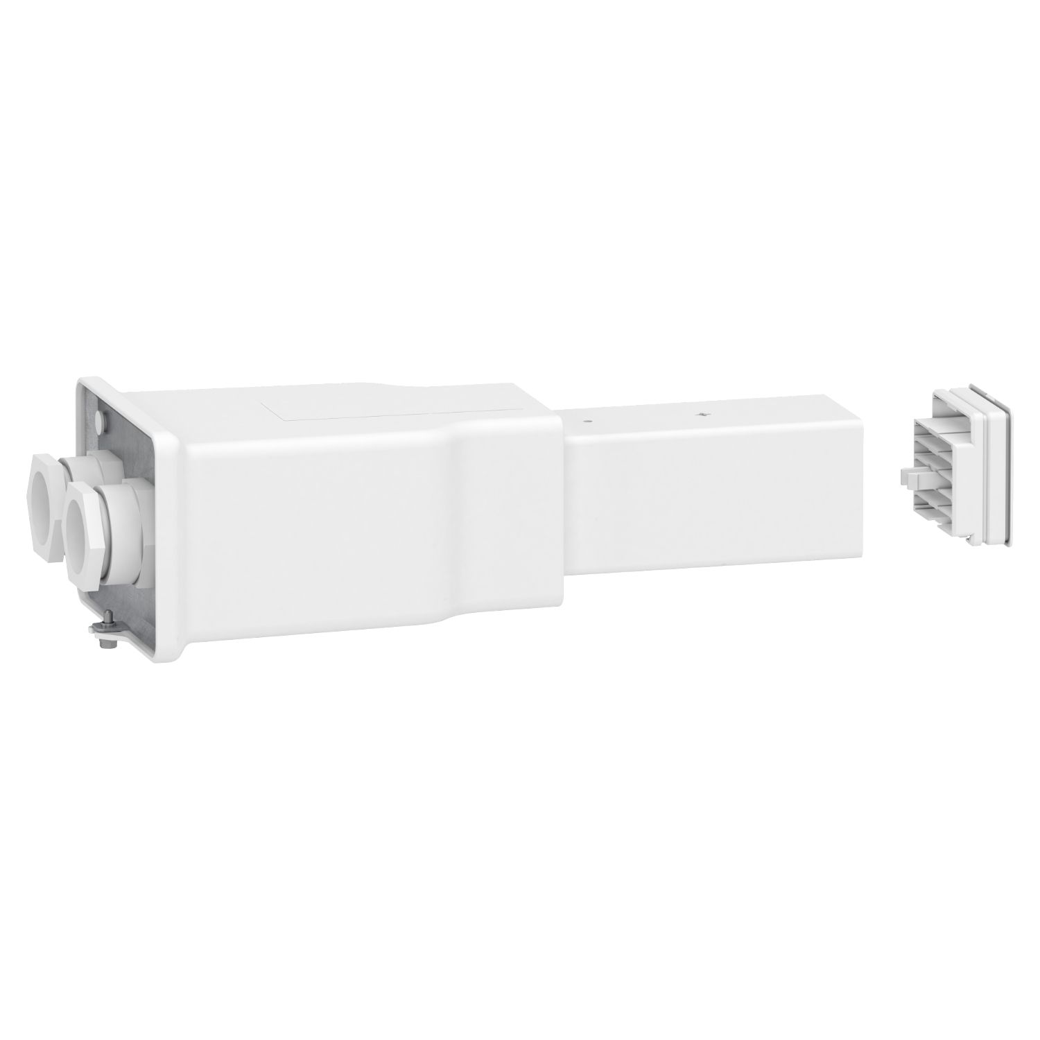 Picture of End feed unit, Canalis KBB, 40A, left mounting, 2 circuits, 3L+N+PE, with 2 optional remote control circuits, RAL9003
