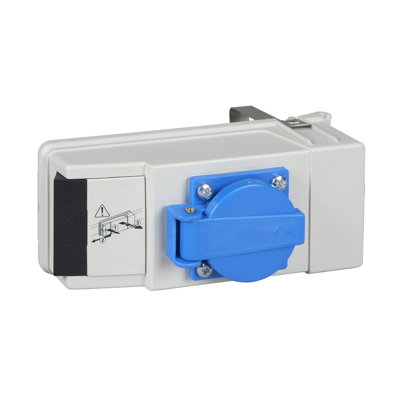 Picture of Connector, Canalis KB, 16A, L+N+PE with phase selection, with fuse NF 8.5x31.5mm and NF power socket, not wired, DALI