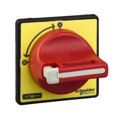 Picture of front and red rotary handle, TeSys Mini-Vario, 1 to 3 padlocking