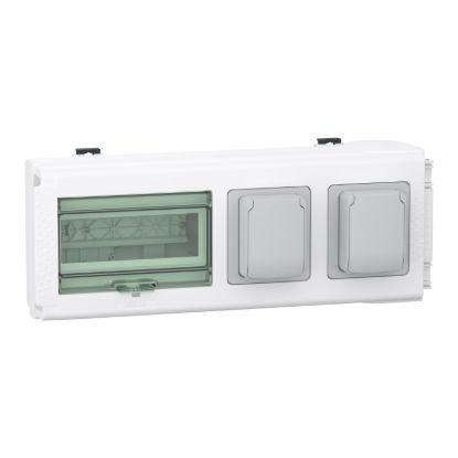 Picture of Tap off unit, Canalis KN, for modular devices, 32A, 3L+N+PE, up to 8 modules of 18mm, with 2 Schuko power sockets, IP55