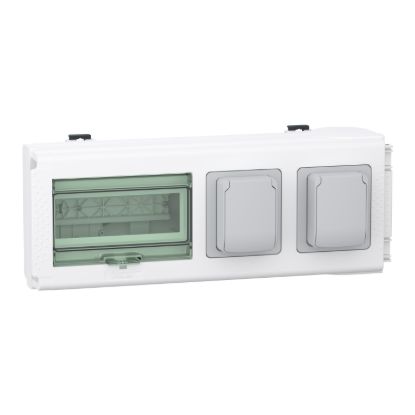 Picture of Tap off unit, Canalis KN, for modular devices, 32A, 3L+N+PE, up to 8 modules of 18mm, with 2 NF power sockets, IP55