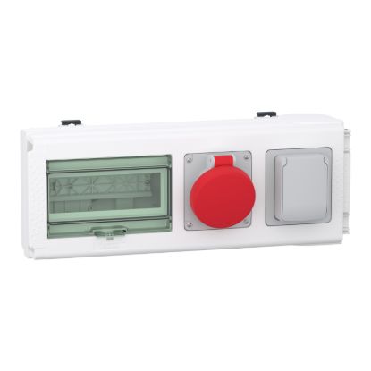 Picture of Tap off unit, Canalis KN,  for modular devices, 32A, 3L+N+PE, 8 modules of 18mm, 1 NF and 1 IEC power sockets, IP55