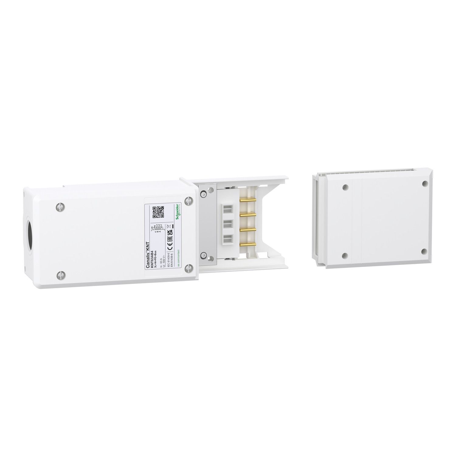 Picture of End feed unit, Canalis KNT, 40/63A, right or left mounting, 3L+N+PE/3L+PEN, with built-in transmission bus, RAL9001