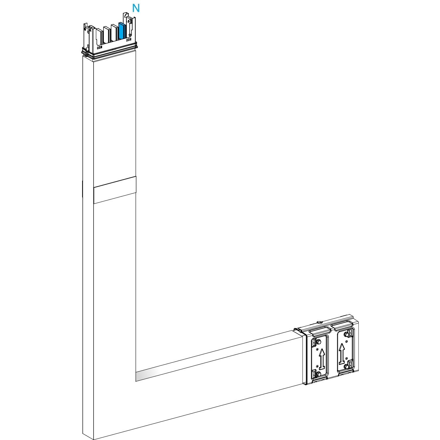 Picture of Elbow, Canalis KSA250, Alu, 100/160/250A, sides A/B made to measure, 1 fire barrier, to go upward, 3L+N+PE, RAL9001
