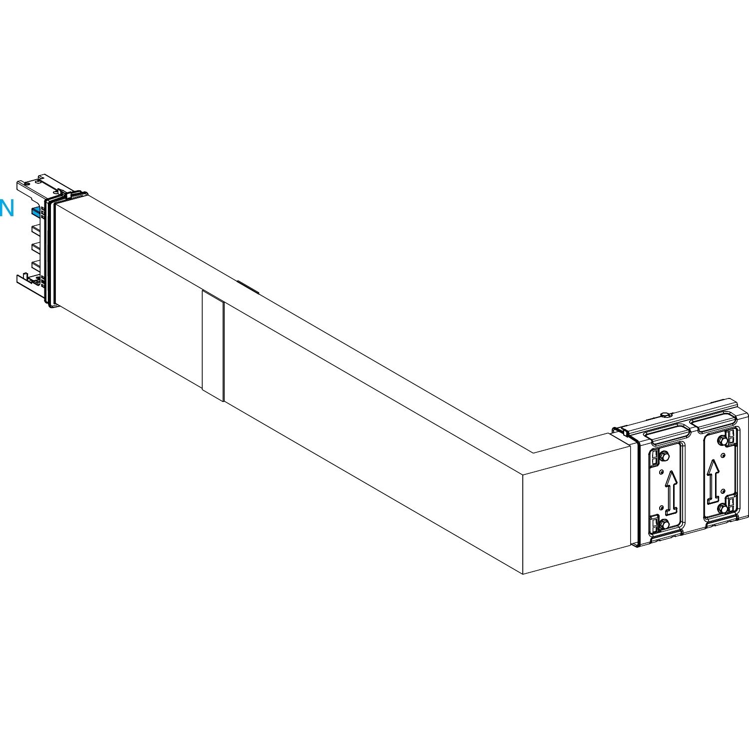 Picture of Elbow, Canalis KSA250, aluminium, 100/160/250A, side B made to measure with fire barrier, turns right, 3L+N+PE, RAL9001