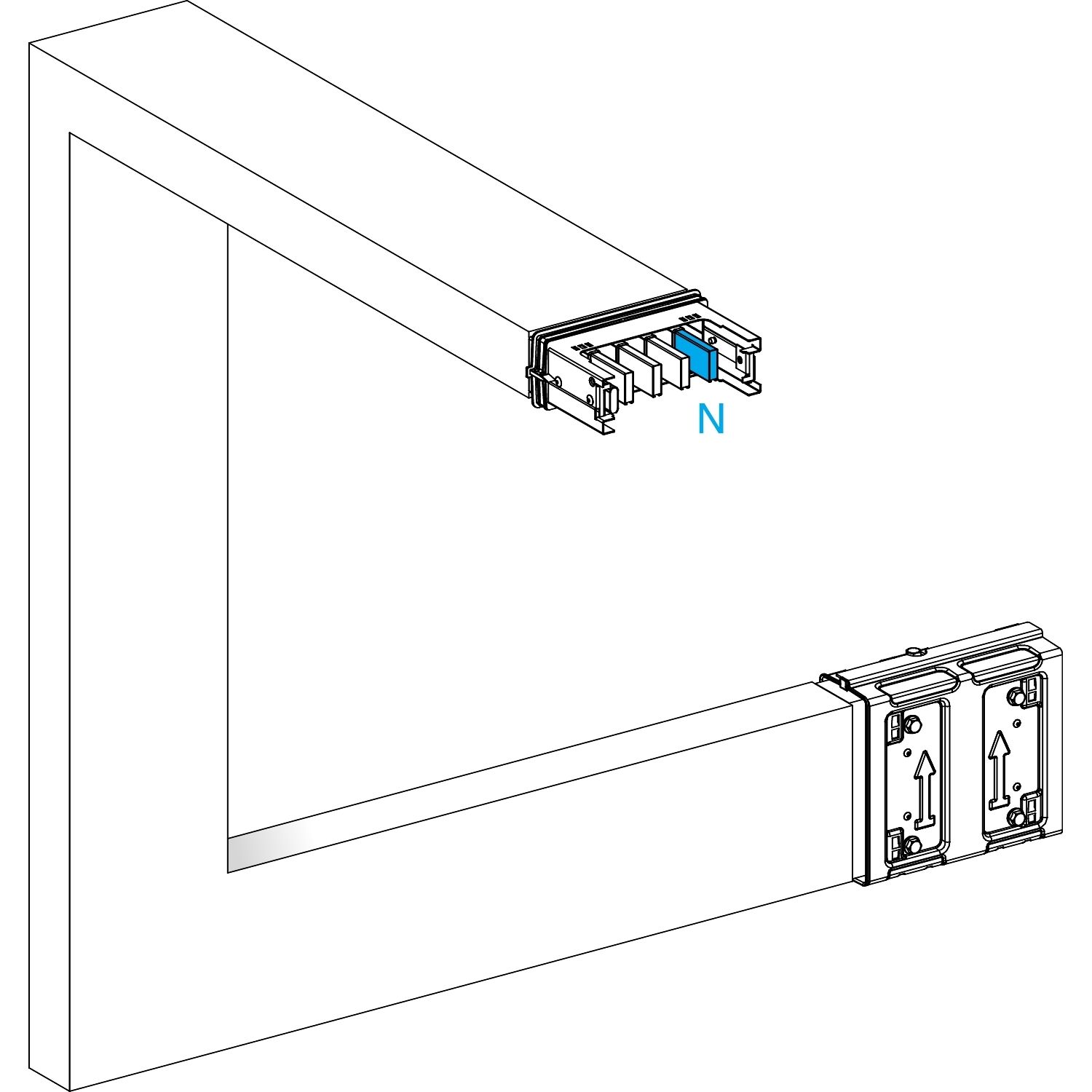 Picture of Multiple, Canalis KSA250, aluminium, 250A, all sides made to measure, upward then turns left, 3L+N+PE, white RAL9001