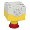 Picture of Control station, Harmony XALK, plastic, yellow lid, 1 red mushroom 40mm, turn to release, 1NC with monitoring, unmarked, UL/CSA certified