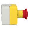 Picture of Control station, Harmony XALK, plastic, yellow lid, 1 red mushroom 40mm, turn to release, 1NC with monitoring, unmarked, UL/CSA certified