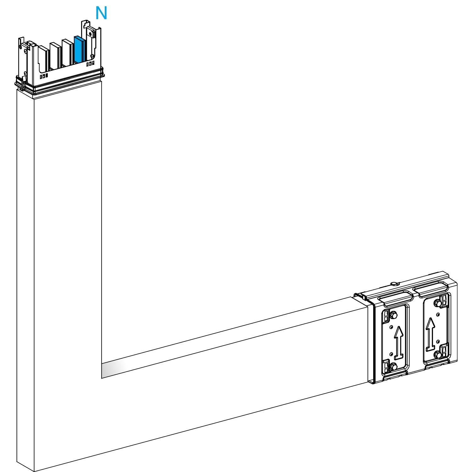 Picture of Elbow, Canalis KSA400, aluminium, 400A, sides A/B made to measure, to go upward, 3L+N+PE, white RAL9001
