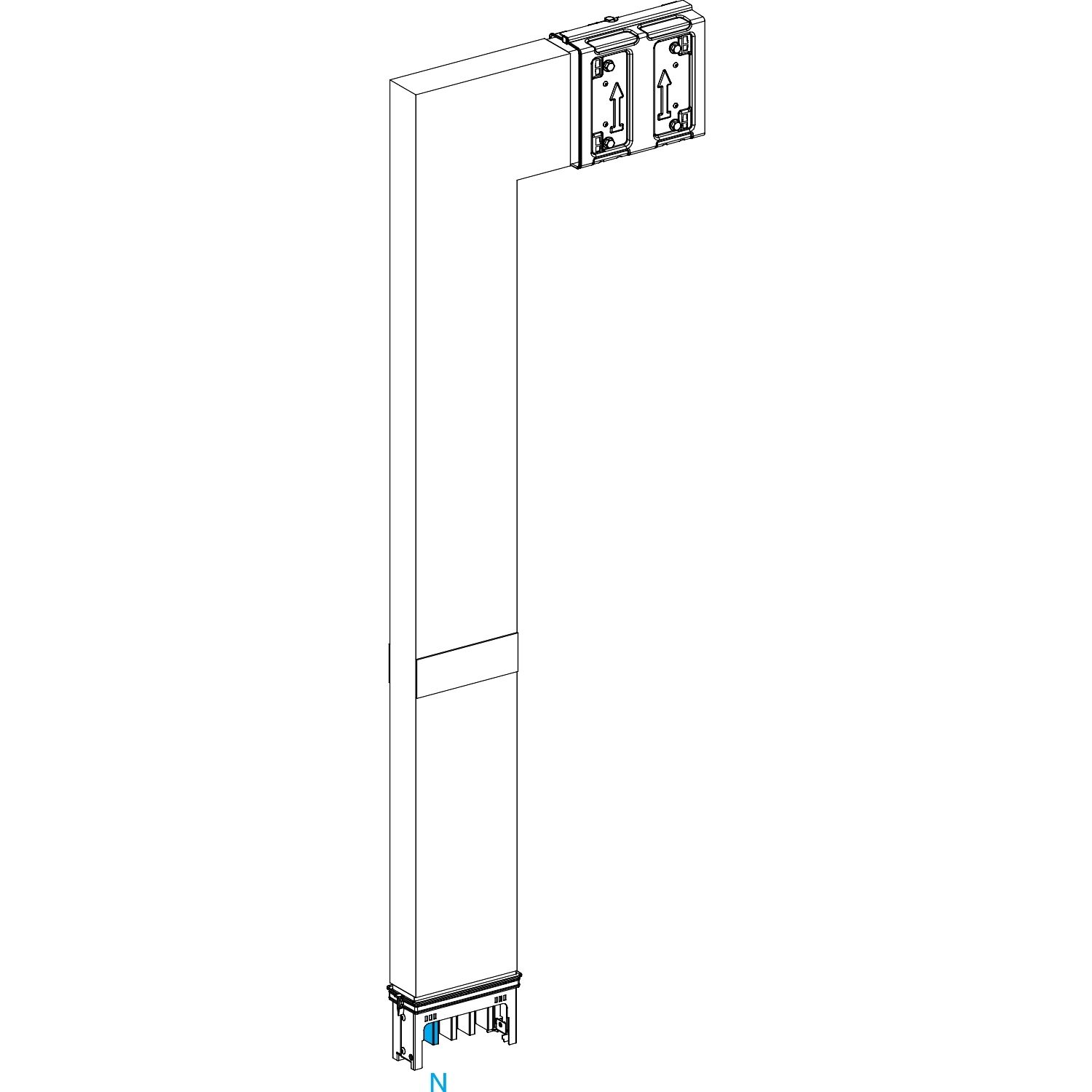 Picture of Elbow, Canalis KSA400, aluminium, 400A, side B made to measure with fire barrier, to go downward, 3L+N+PE, white RAL9001