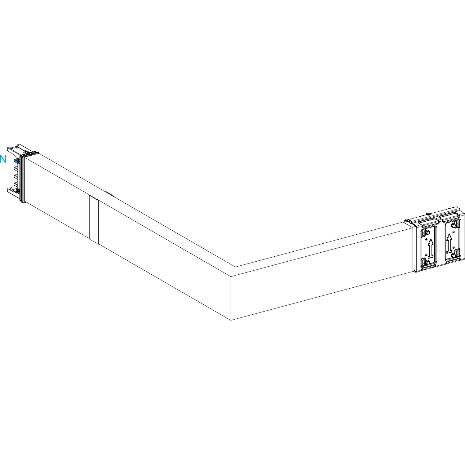 Picture of Elbow, Canalis KSA400, aluminium, 400A, sides A/B made to measure, 1 fire barrier, turns right /left, 3L+N+PE, RAL9001
