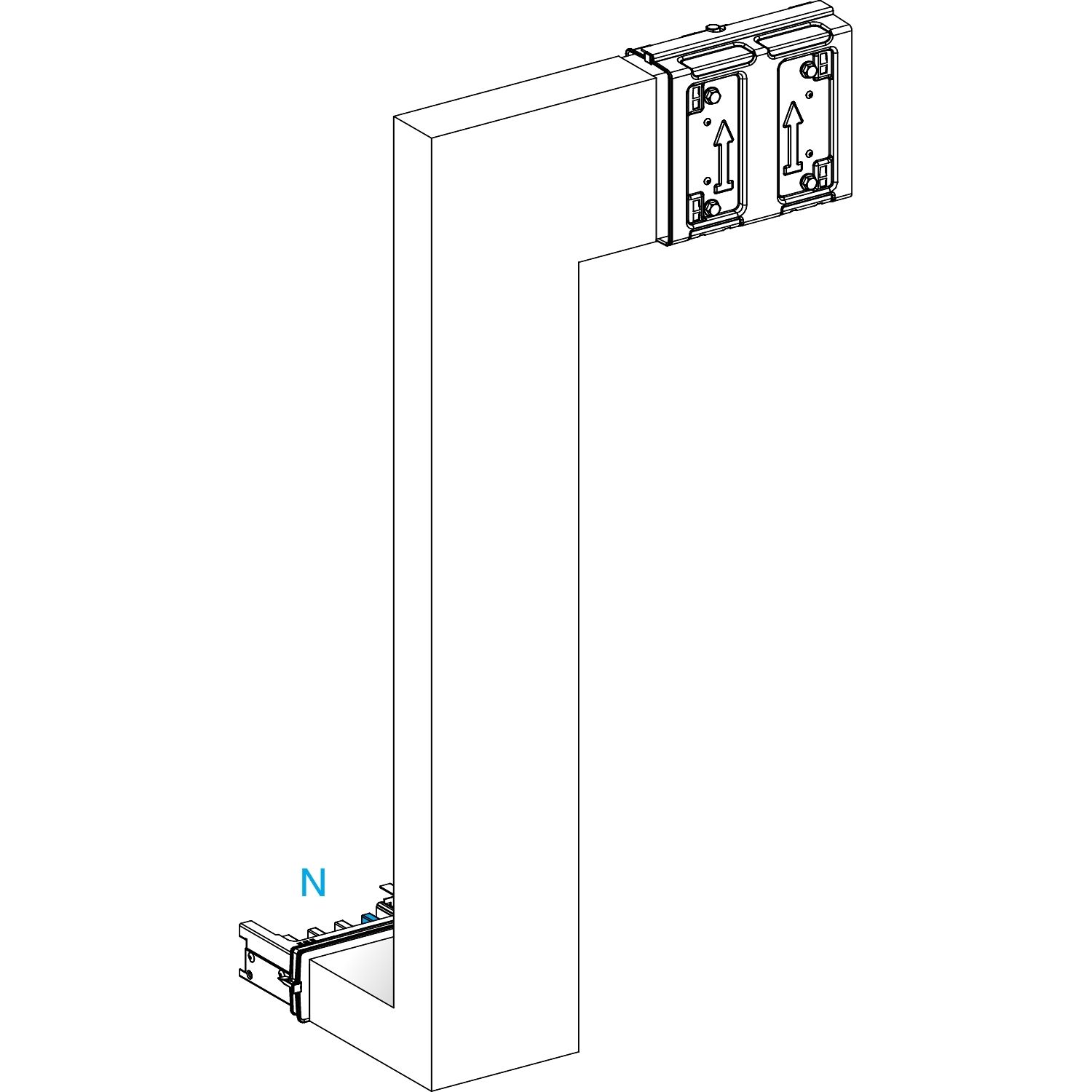 Picture of Multiple, Canalis KSA400, aluminium, 400A, side B made to measure, downward then turns right, 3L+N+PE, white RAL9001
