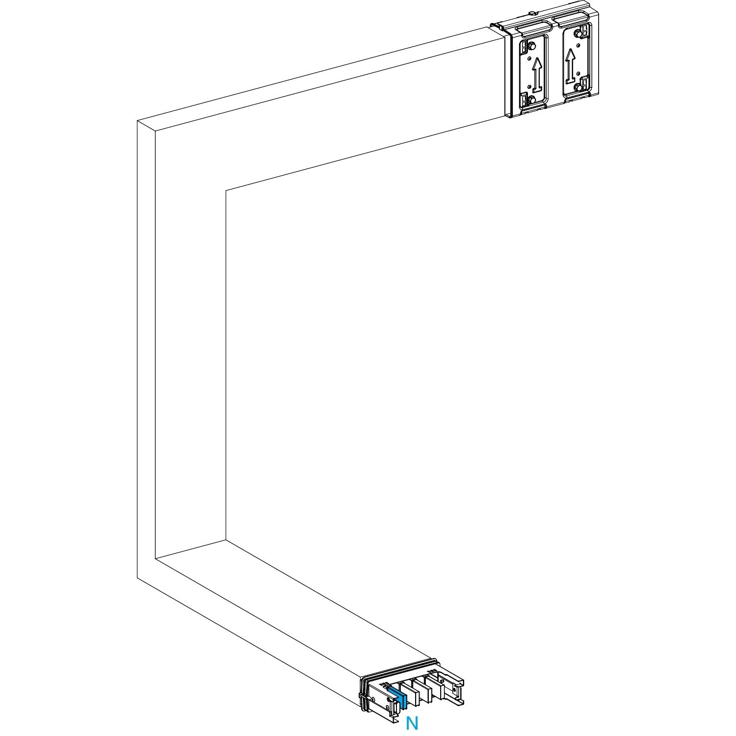 Picture of Multiple, Canalis KSA400, aluminium, 400A, all sides made to measure, downward then turns left, 3L+N+PE, white RAL9001