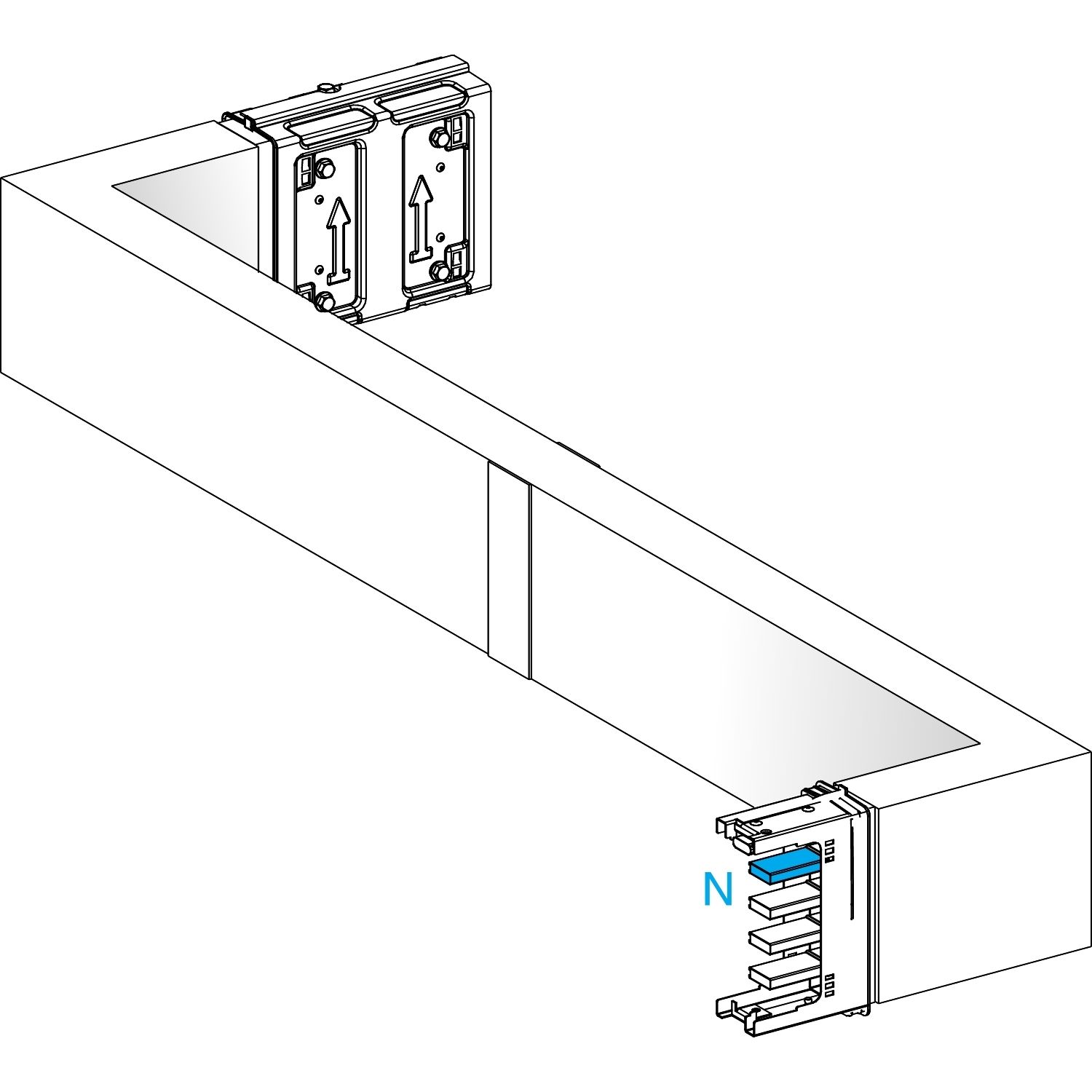Picture of Zed, Canalis KSA400, aluminium, 400A, side B made to measure with fire barrier, turns left then right, 3L+N+PE, RAL9001