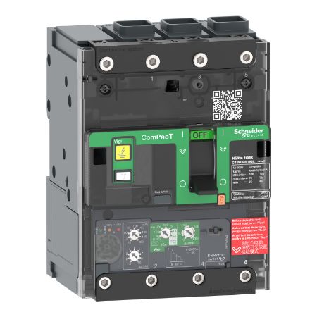 Picture of Circuit breaker, ComPacT NSXm 160B, 25kA/415VAC, 3 poles, MicroLogic 4.1 trip unit 160A, EverLink lugs