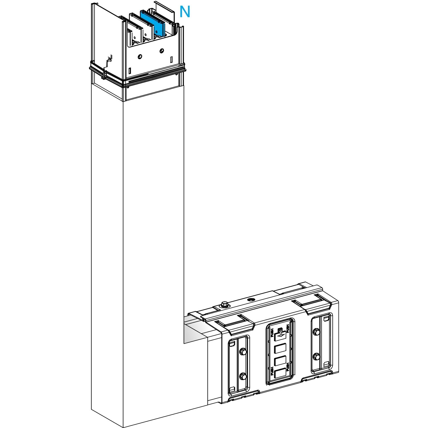 Picture of Elbow, Canalis KSA630, aluminium, 500/630A, side B made to measure, to go upward, 3L+N+PE, white RAL9001