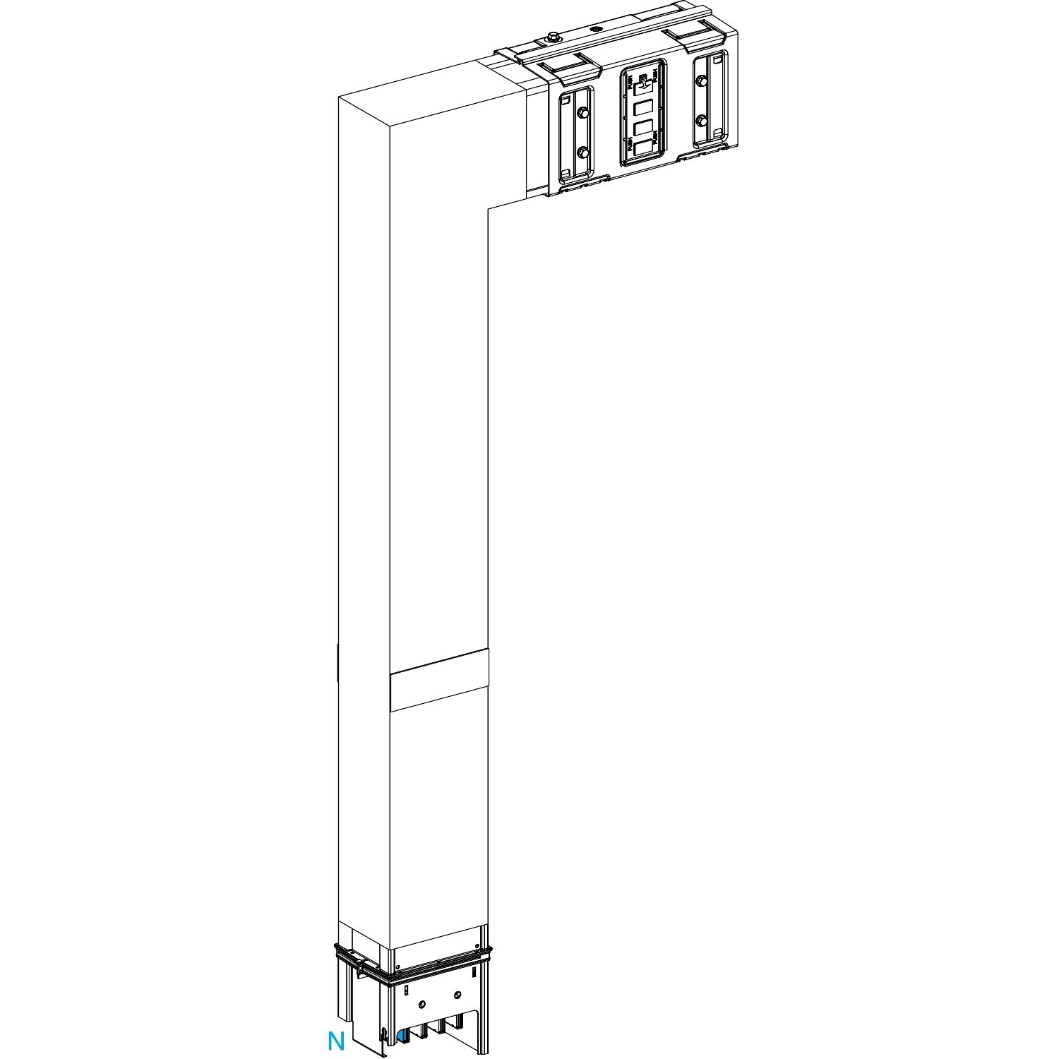 Picture of Elbow, Canalis KSA630, aluminium, 500/630A, side B made to measure with fire barrier, to go downward, 3L+N+PE, RAL9001