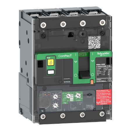 Picture of Circuit breaker, ComPacT NSXm 63F, 36kA/415VAC, 4 poles, MicroLogic 4.1 trip unit 25A, lugs/busbars