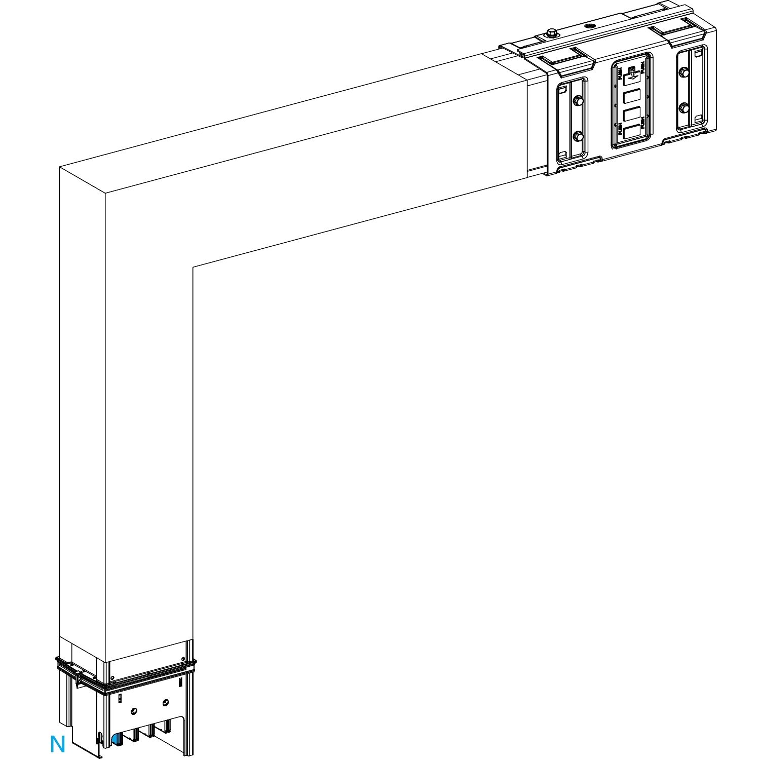 Picture of Elbow, Canalis KSA630, aluminium, 500/630A, sides A/B made to measure, to go downward, 3L+N+PE, white RAL9001