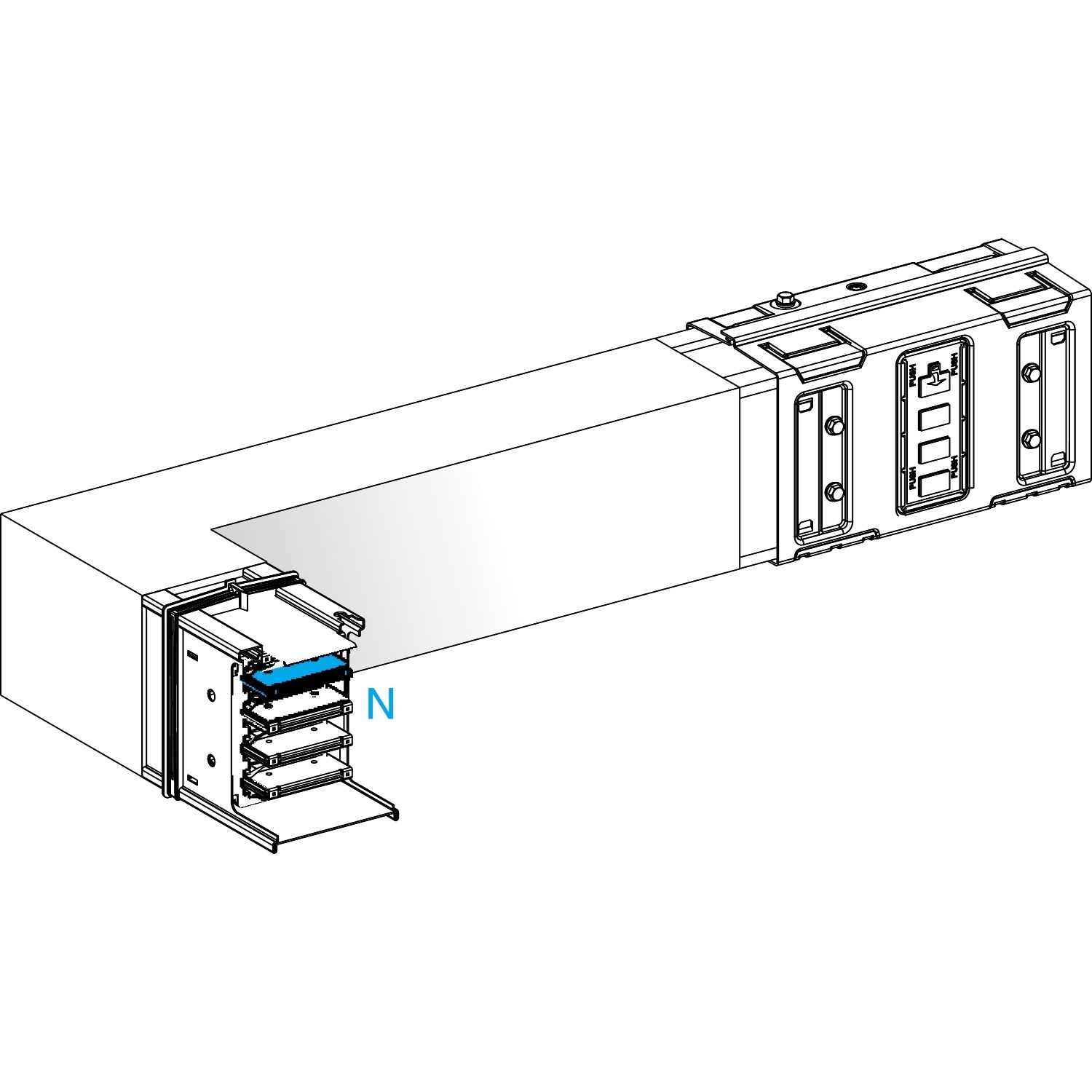 Picture of Elbow, Canalis KSA630, aluminium, 500/630A, side A made to measure, turns left, 3L+N+PE, white RAL9001