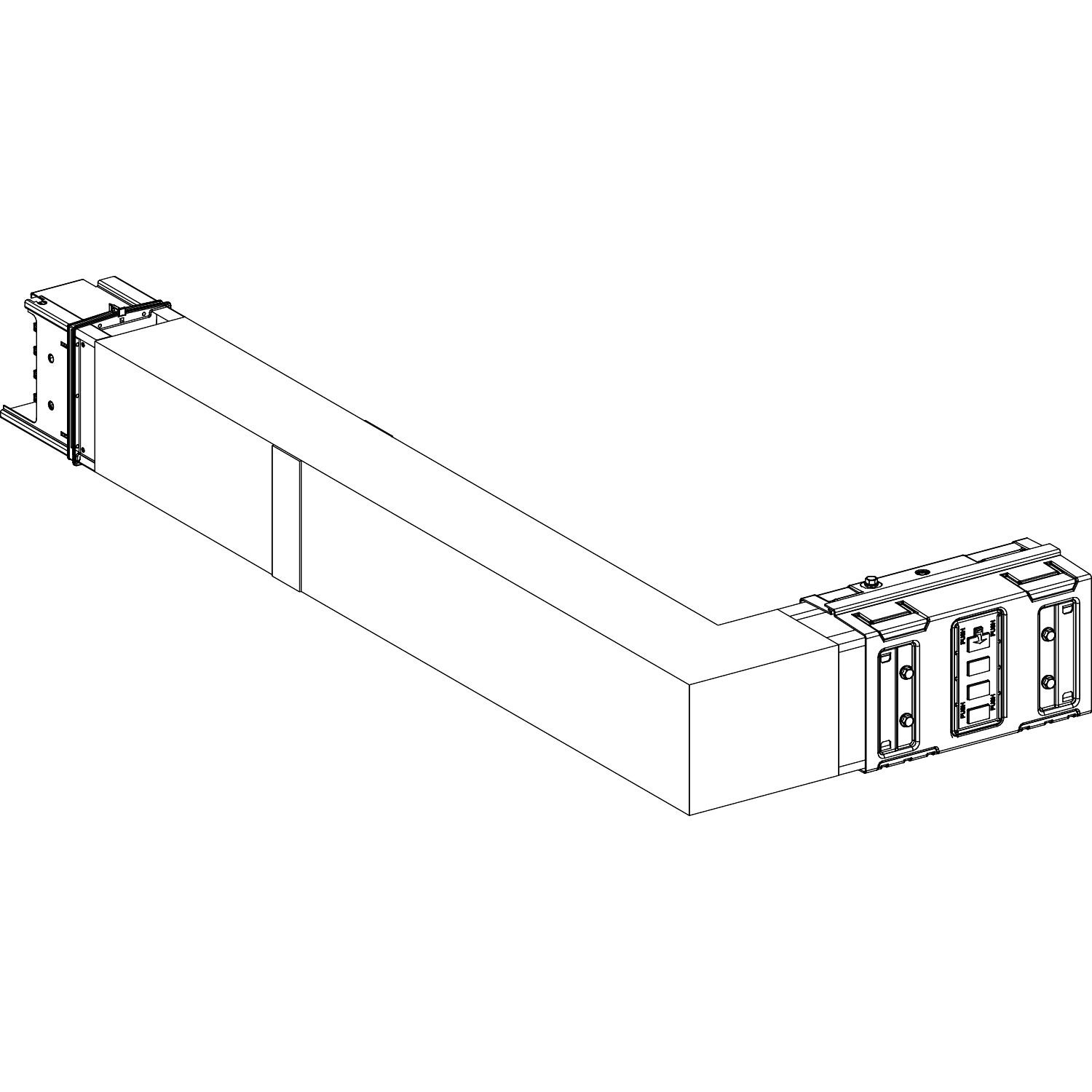Picture of Elbow, Canalis KSA630, aluminium, 500/630A, side B made to measure with fire barrier, turns right, 3L+N+PE, RAL9001