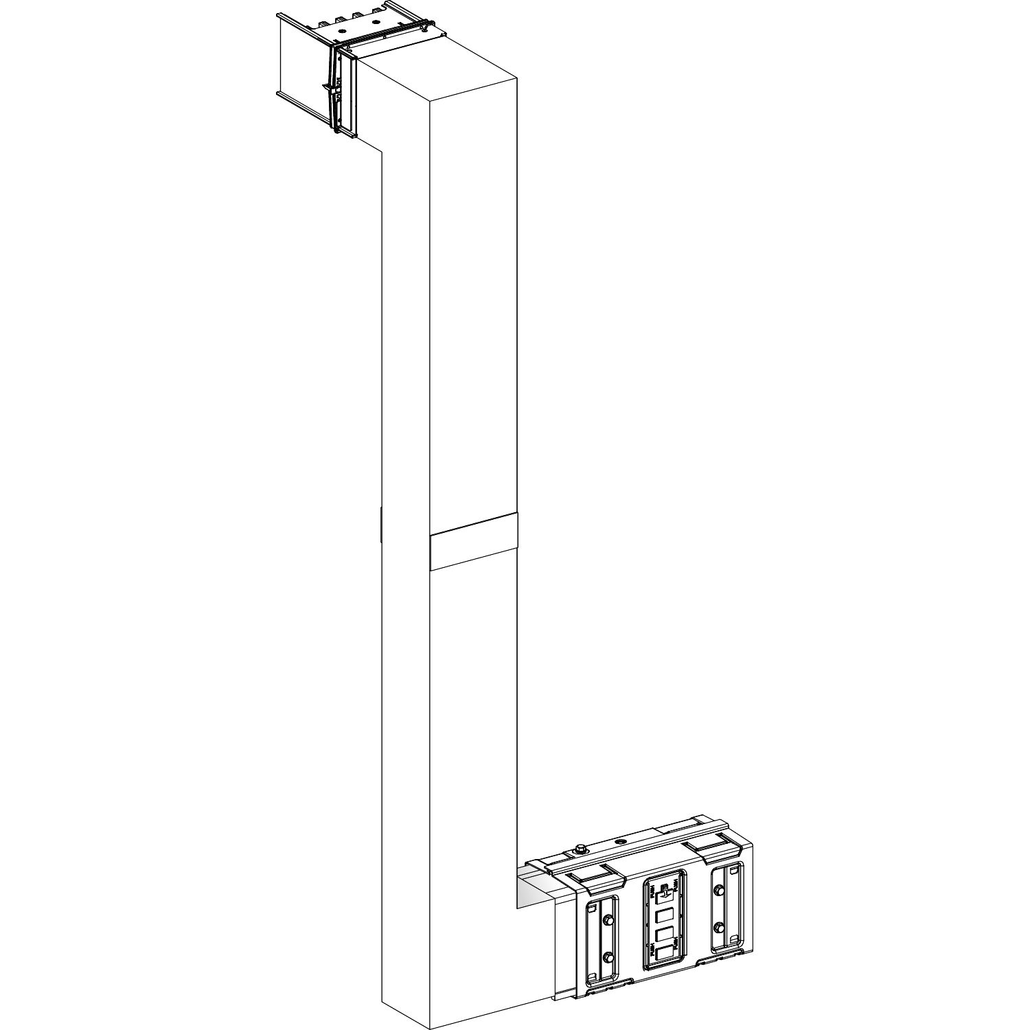 Picture of Multiple, Canalis KSA630, aluminium, 500/630A, side B made to measure, fire barrier, upward then turns right, RAL9001