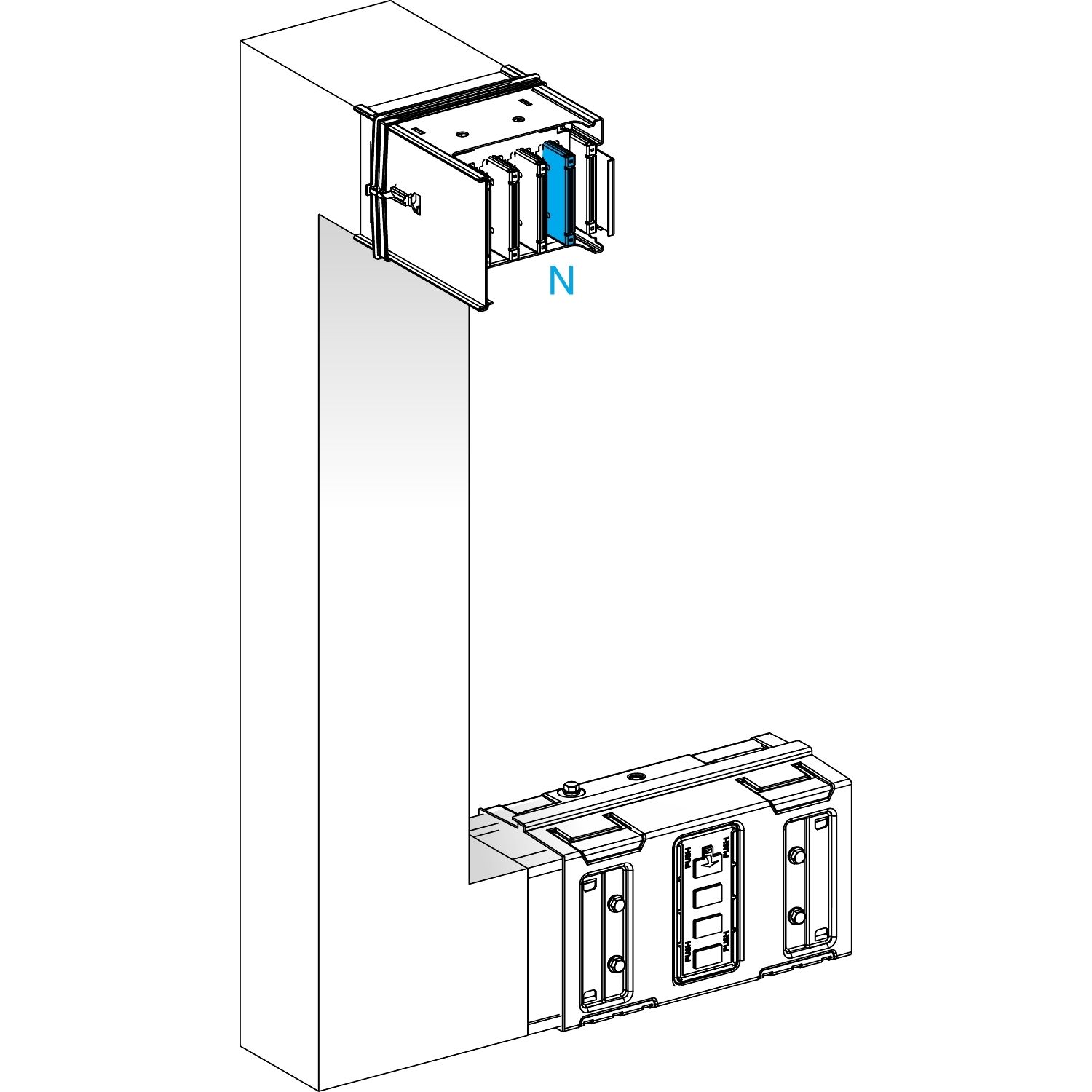 Picture of Multiple, Canalis KSA630, aluminium, 500/630A, side B made to measure, upward then turns left, 3L+N+PE, white RAL9001