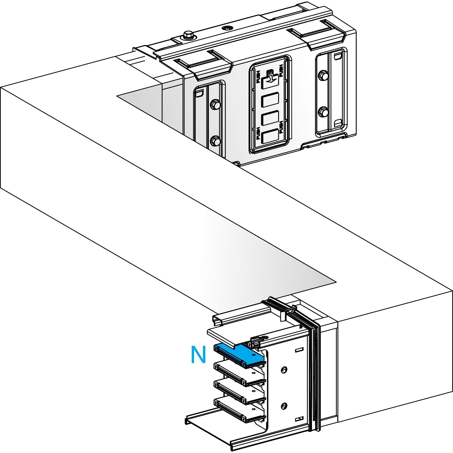 Picture of Zed, Canalis KSA630, aluminium, 500/630A, side B made to measure, turns left then right, 3L+N+PE, white RAL9001