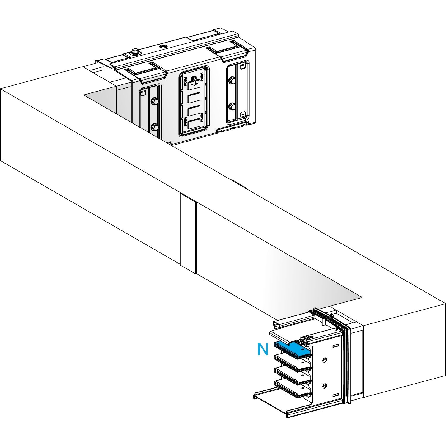 Picture of Zed, Canalis KSA630, Alu, 500/630A, side B made to measure with fire barrier, turns left then right, 3L+N+PE, RAL9001