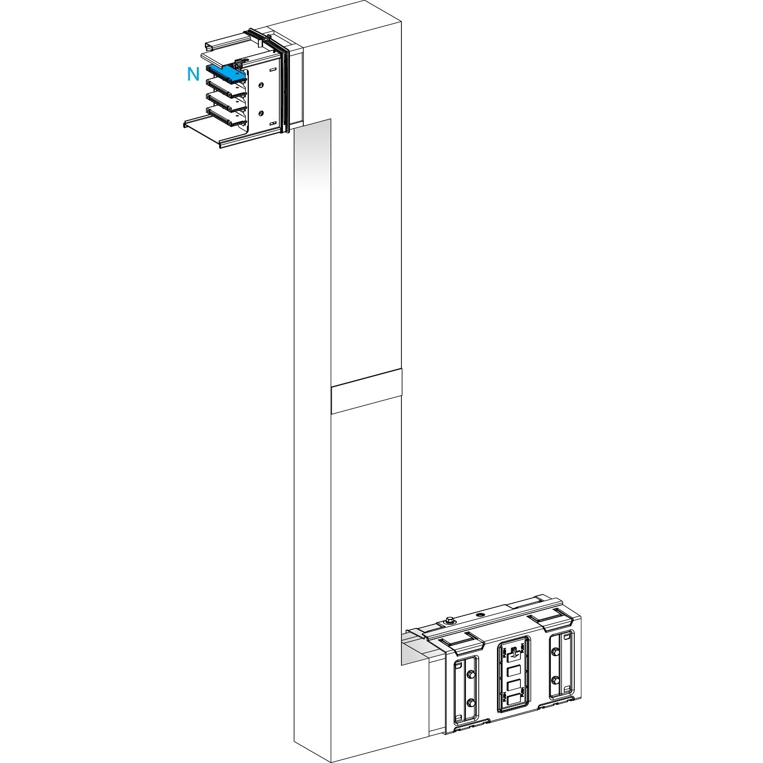Picture of Zed, Canalis KSA630, aluminium, 500/630A, side B made to measure with fire barrier, upward/downward, 3L+N+PE, RAL9001