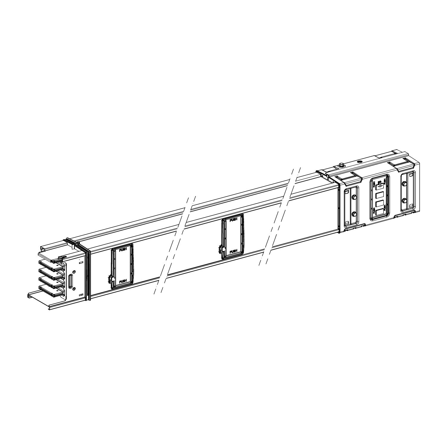 Picture of Horizontal distribution length, Canalis KSA630, aluminium, 500/630A, fixed length 1.5m, 4 outlets, 3L+N+PE, RAL9001