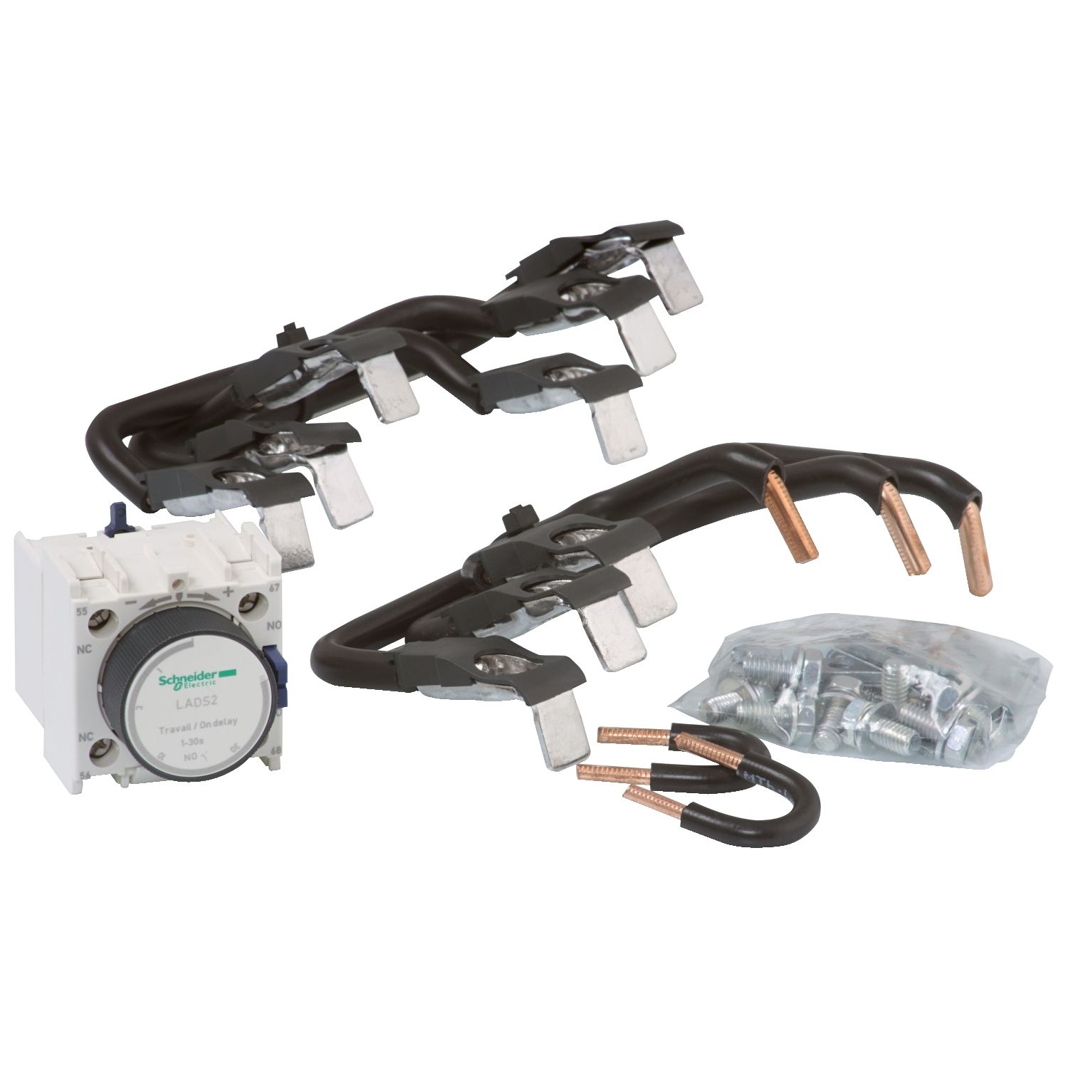 Picture of Kit for Star Delta Starter assembly of for 2 x LC1D80 Contactors and 1 x LC1D50 or LC1D65 Contactor, TeSys D, with timer block