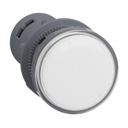 Picture of Monolithic pilot light, Easy Harmony XA2, plastic, white, 22mm, integral LED, screw clamp terminals, 30V AC DC