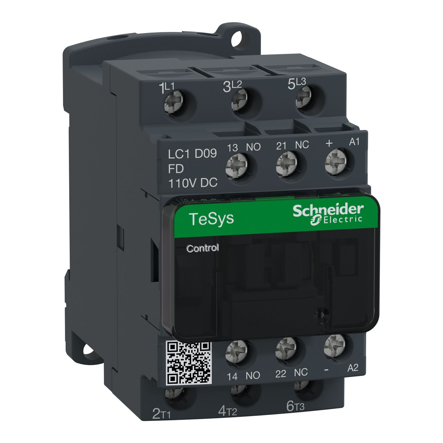 Picture of Contactor, TeSys D, 3P(3 NO), AC-3/AC-3e, 0 to 440V, 9A, 110VDC coil