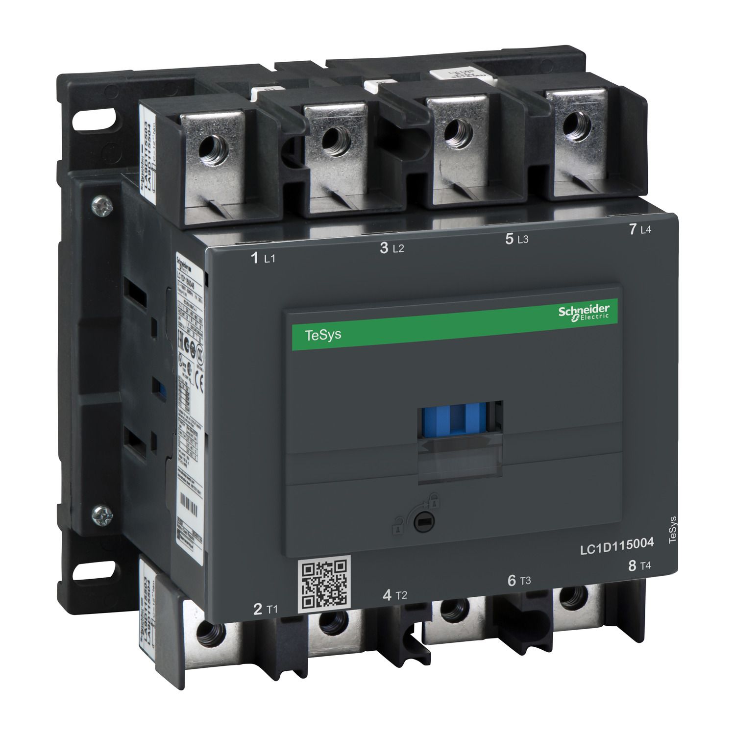 Picture of Contactor, TeSys D, TeSys Deca, 4P(4NO), AC-1 <=440V 200A, 240V AC 50/60Hz coil, lugs/bars terminals