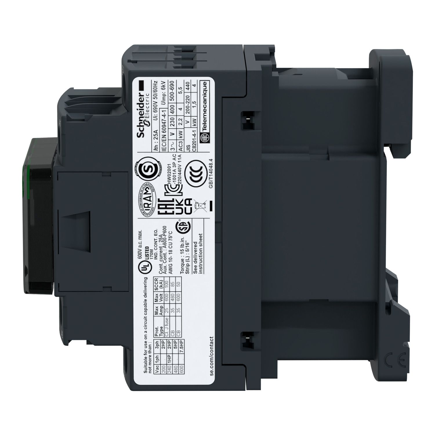 Picture of Contactor, TeSys D, 3P(3 NO), AC-3/AC-3e, 0 to 440V, 12A, 120VAC 50/60Hz coil