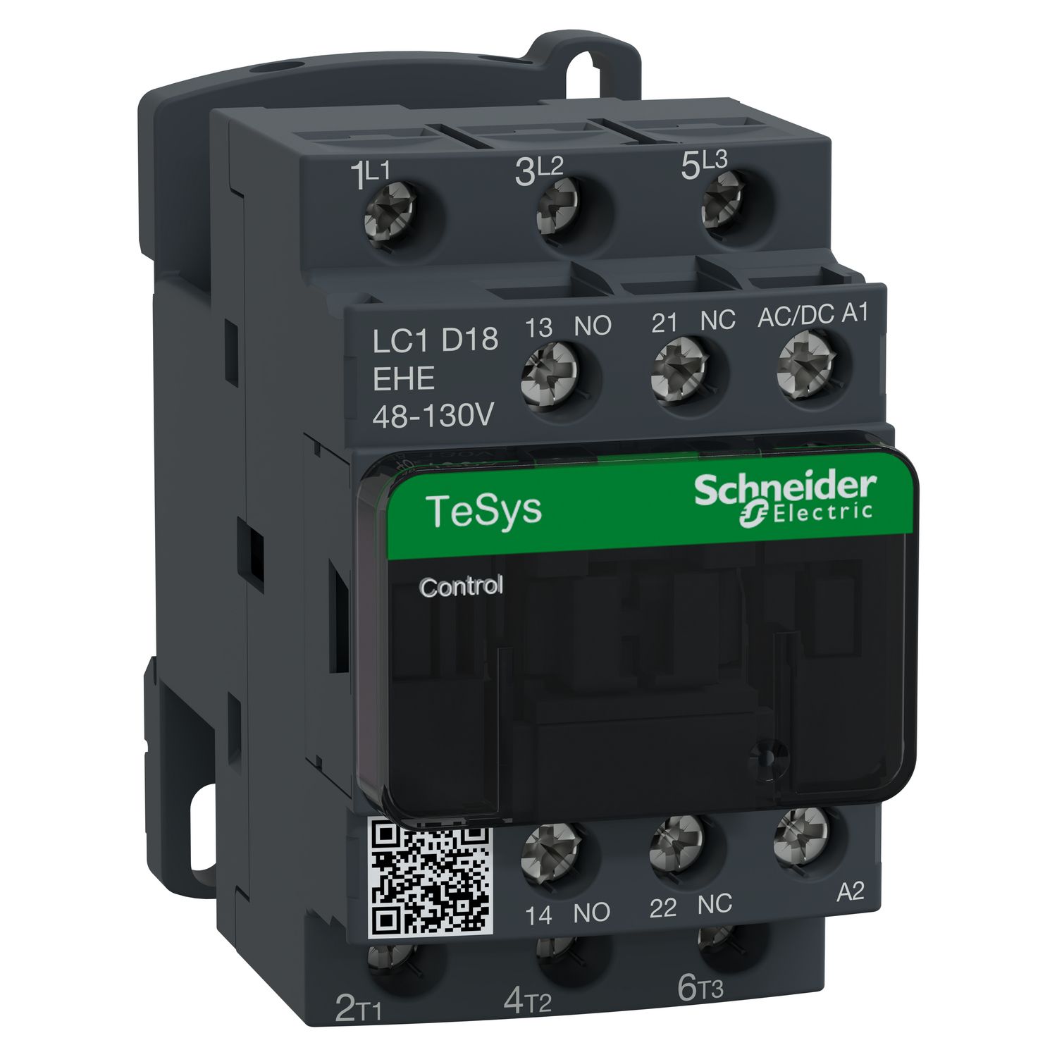 Picture of Contactor, TeSys D, TeSys Deca, 3P(3 NO), AC-3/AC-3e, 0 to 440V, 18A, 48 to 130VAC/DC coil