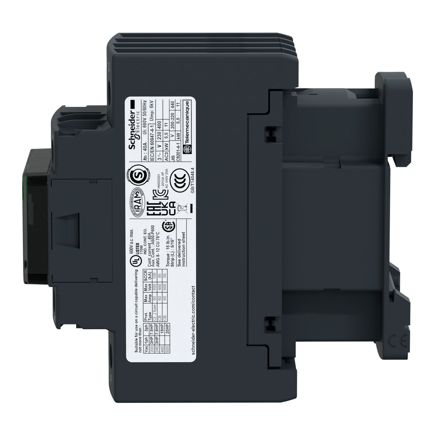 Picture of Contactor, TeSys Deca, 4P(2NO+2NC), AC-1, <=440V, 40A, 24VDC coil, screw clamp terminal