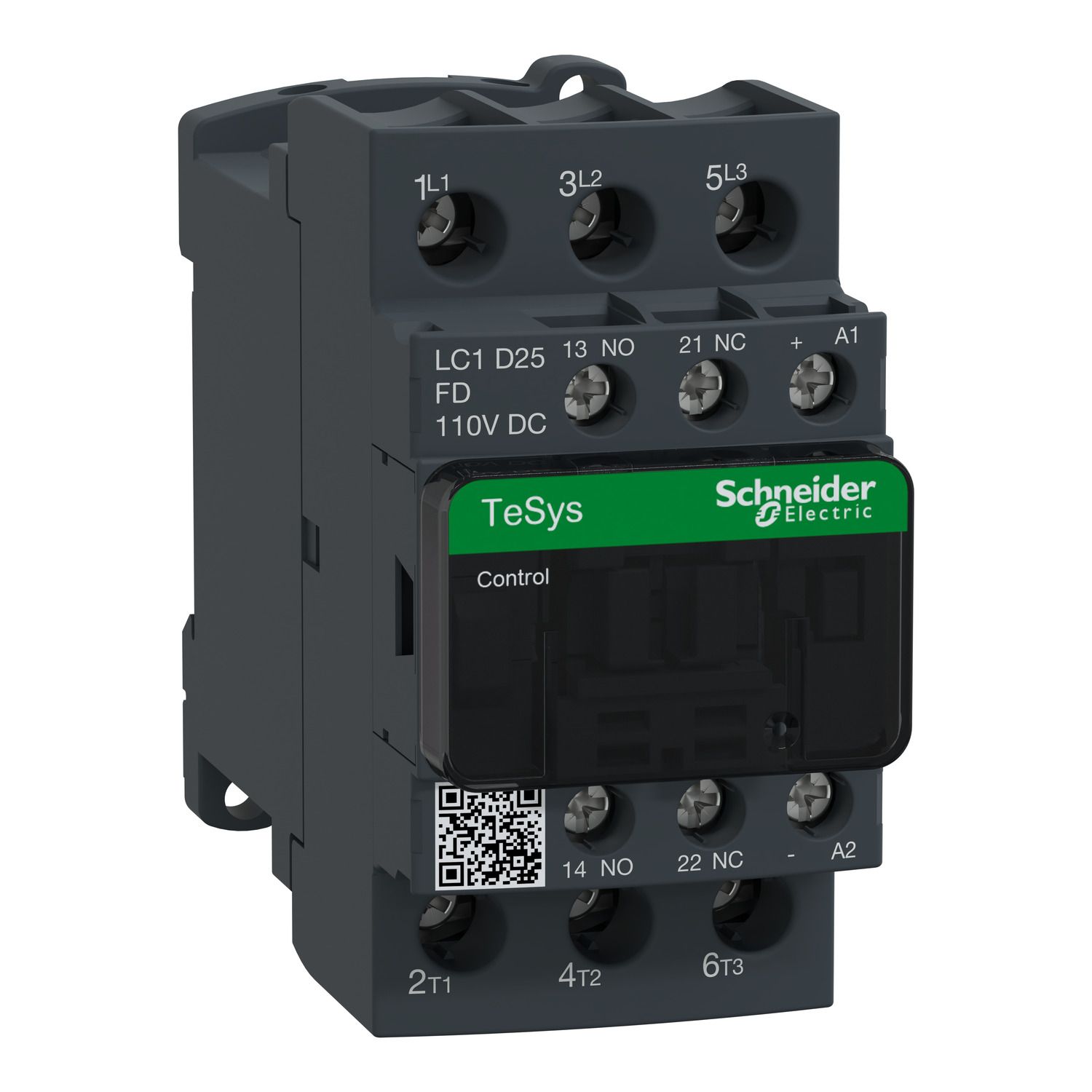 Picture of Contactor, TeSys D, 3P(3 NO), AC-3/AC-3e, 0 to 440V, 25A, 110VDC coil
