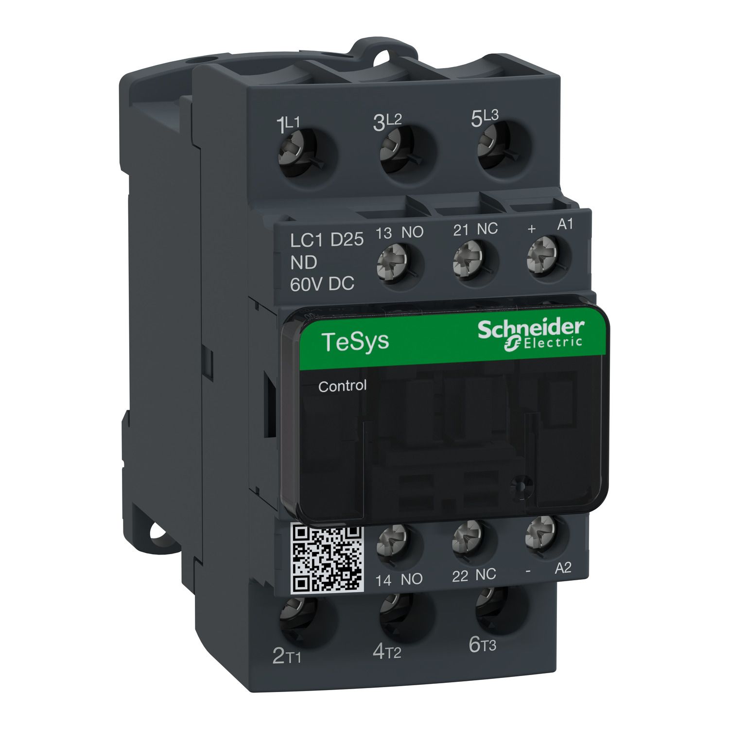 Picture of Contactor, TeSys D, 3P(3 NO), AC-3/AC-3e, 0 to 440V, 25A, 60VDC coil