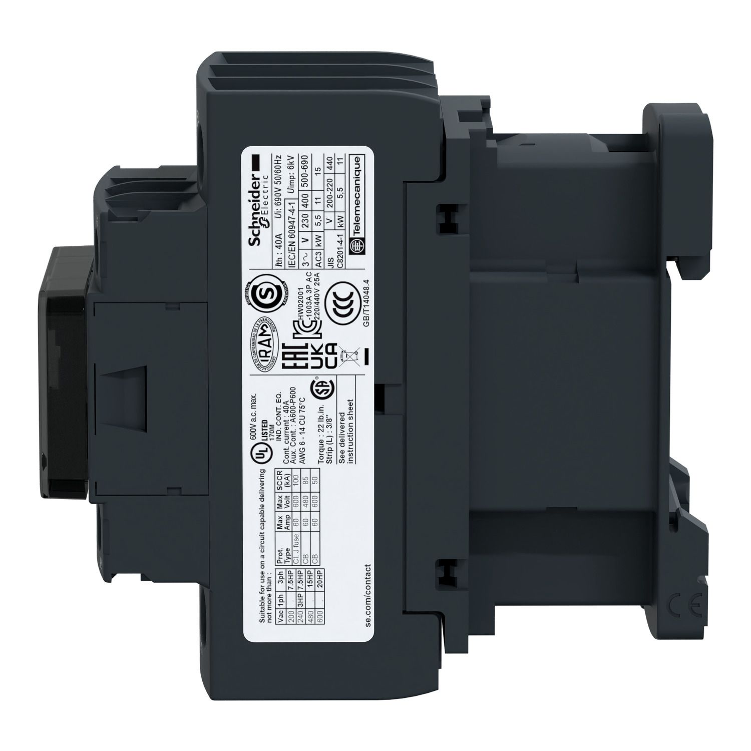 Picture of Contactor, TeSys D, 3P(3 NO), AC-3/AC-3e, 0 to 440V, 25A, 230VAC 50/60Hz coil