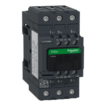 Picture of Contactor, TeSys D, TeSys Deca, 3P(3 NO), AC-3/AC-3e, 0 to 440V, 40A, 200VAC 50/60Hz coil