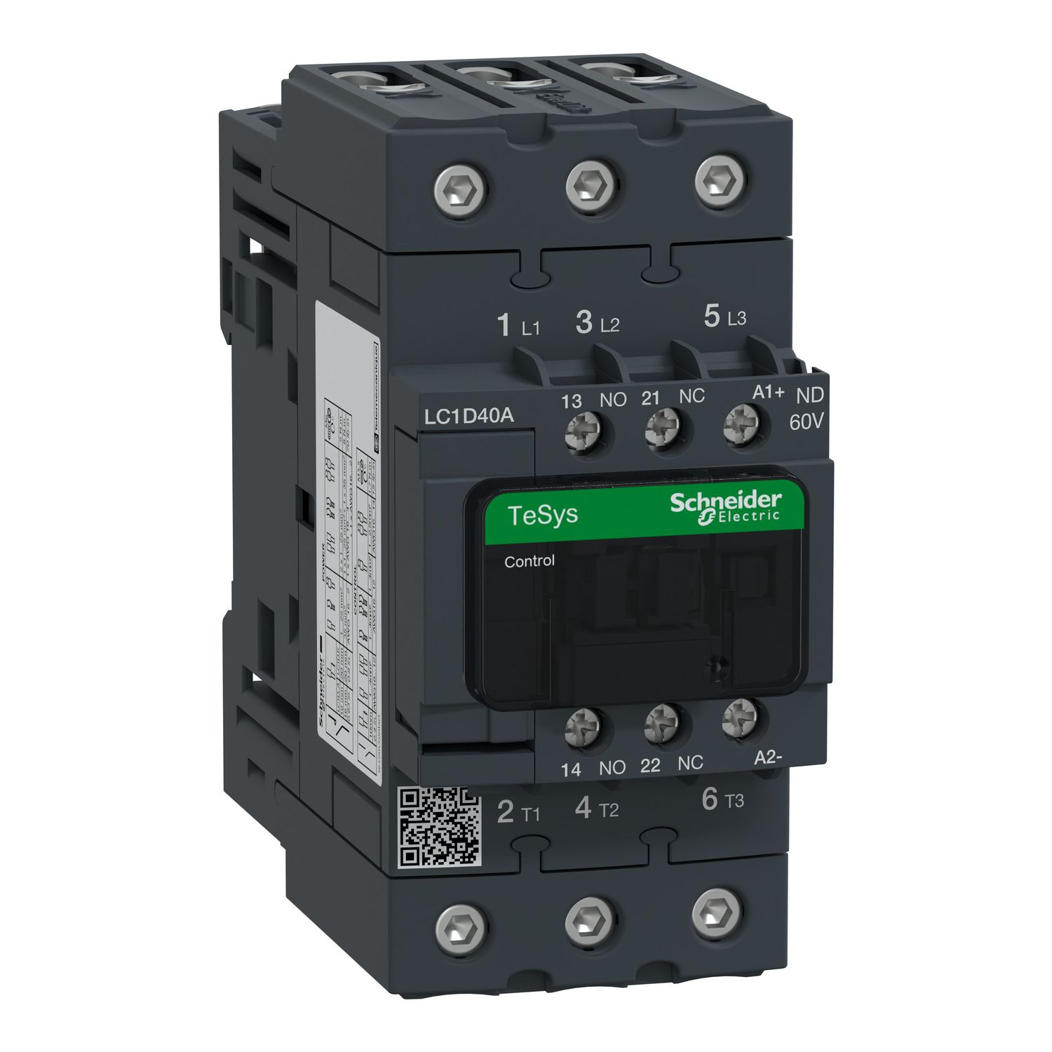 Picture of TeSys Deca Contactor, TeSys D, 3P(3NO),AC-3/AC-3e,<=440V 40A,60V DC standard coil