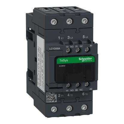 Picture of Contactor, TeSys D, TeSys Deca, 3P(3 NO), AC-3/AC-3e, 0 to 440V, 50A, 24VAC 50/60Hz coil