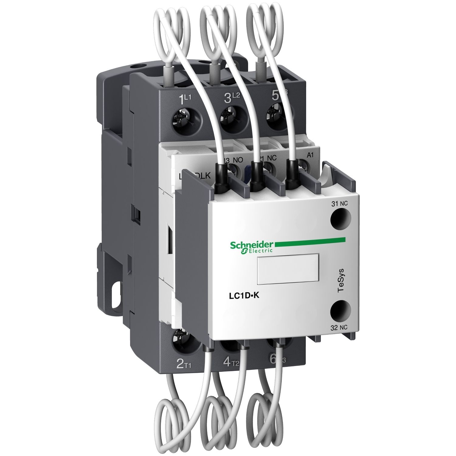 Picture of Capacitor contactor, Tesys Deca, 20kVAR at 400/415V 50Hz, 240V AC 50/60Hz coil, screw clamp terminals